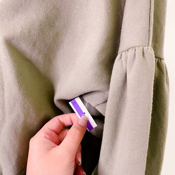 Abound Drop Shoulder Puff Sleeve Cropped Sweatshirt Olive Sage Night size S NWT - Picture 9 of 12